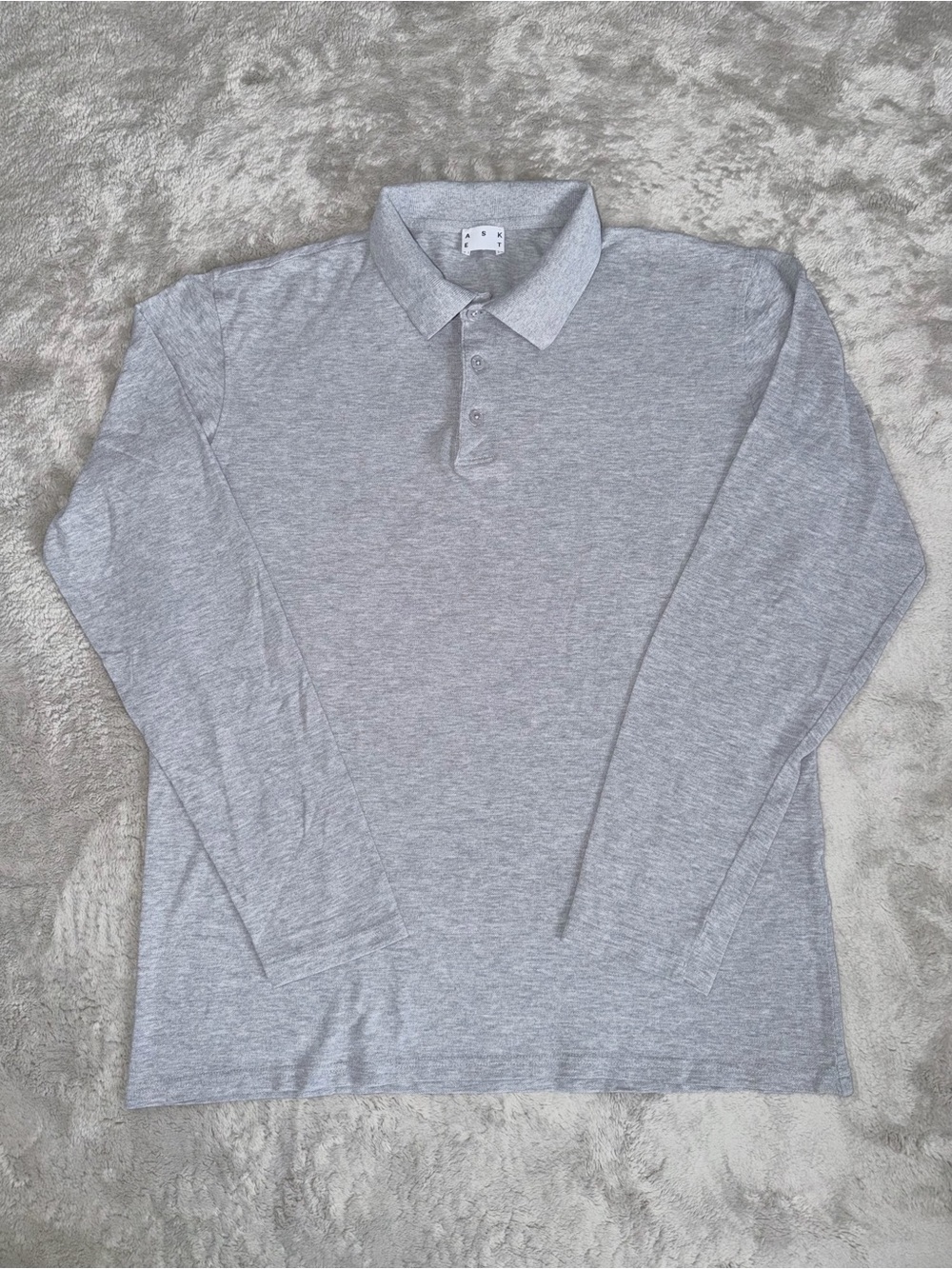 ASKET Men’s The Long Sleeve Pique Polo Size Large Grey Melange Made In Portugal